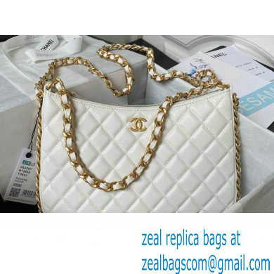 Chanel Shiny Crumpled Lambskin & Gold-Tone Metal Large Hobo Bag AS4287 White 2023